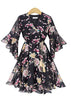 Vestido Floral Manga Flare com Decote Transpassado