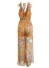 Macacão Chiffon Floral Decotado com Babado