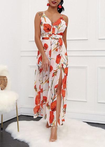 Macacão Floral Pantalona com Fenda