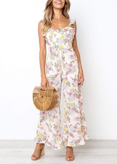 Macacão Longo Pantalona Estampado com Babado