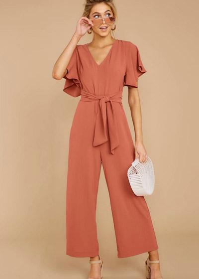 Macacao Pantalona Manga Flare com Cinto
