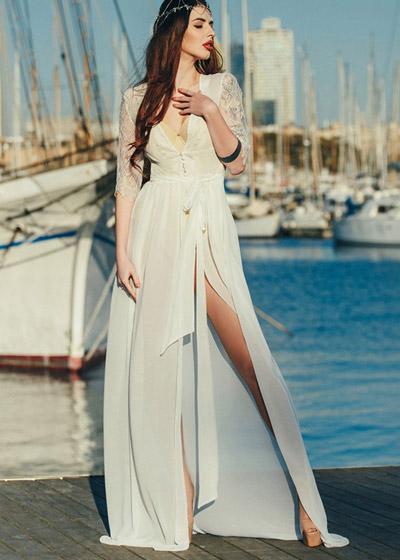 Vestido Saida de Praia Longo Branco com Renda