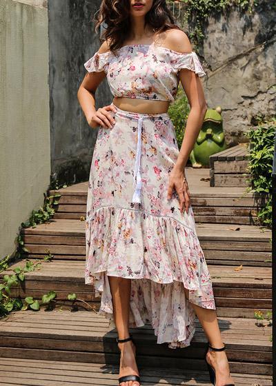 Conjunto Estampado Cropped E Saia Longa