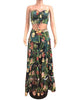 Conjunto Cropped e Saia Longa Floral com Babado