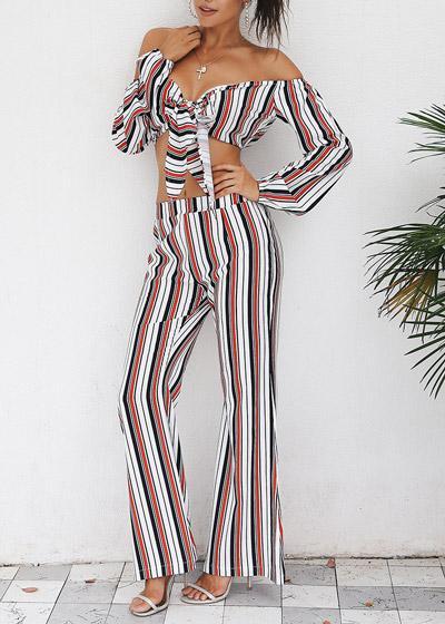 Conjunto Listrado Calça Flare e Cropped Cigana