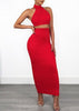 Conjunto Malha Canelada de Cropped com Saia Longa