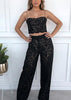 Conjunto Renda Cropped e Calça Pantalona