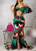 Conjunto Saia Longa com Fenda e Cropped Estampado