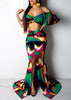 Conjunto Saia Longa com Fenda e Cropped Estampado