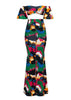 Conjunto Saia Longa com Fenda e Cropped Estampado
