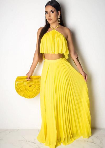 Saia Longa Plissada com Cropped