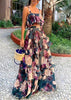 Conjunto Estampado Cropped e Saia Longa com Babado