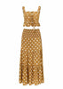 Conjunto Cropped e Saia Longa Estampada Poa