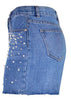 Saia Jeans com Perolas e Abertura na Frente