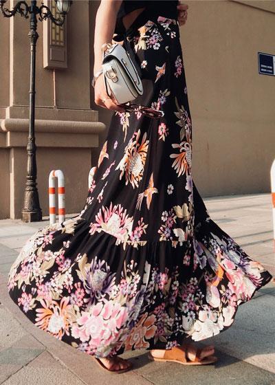 Saia Longa Estampada com Babado