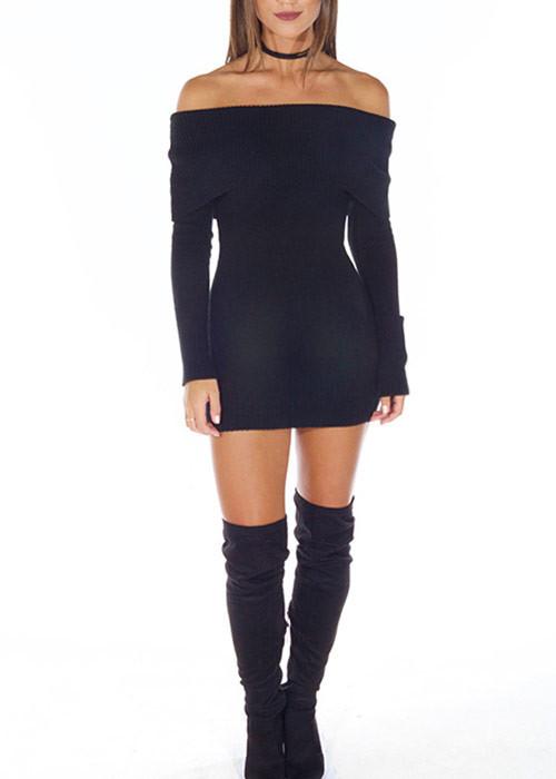 Vestido Suéter em Tricot Ombro a Ombro