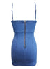 Vestido Jeans Bordado Com Ilhós Trançado