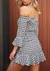 Vestido Xadrez Ombro a Ombro com Babado