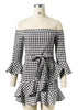 Vestido Xadrez Ombro a Ombro com Babado