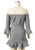 Vestido Xadrez Ombro a Ombro com Babado
