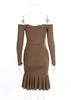 Vestido Ombro a Ombro com Babado na Barra