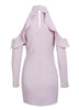 Vestido Gola Alta Ombro Vazado Com Babados