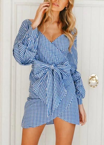 Vestido Transpassado Estampado Xadrez