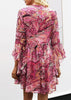 Vestido Curto Estampado Manga Boca de Sino