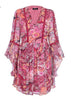 Vestido Curto Estampado Manga Boca de Sino