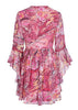 Vestido Curto Estampado Manga Boca de Sino
