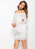 Vestido Curto Renda Festa Ombro a Ombro Manga Flare