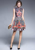 Vestido Rodado Curto Estampado Gola Alta
