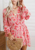 Vestido Florido Curto com Manga