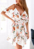 Vestido Estampado com Ombro Vazado Babado