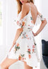 Vestido Estampado com Ombro Vazado Babado