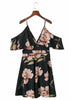 Vestido Estampado com Ombro Vazado Babado