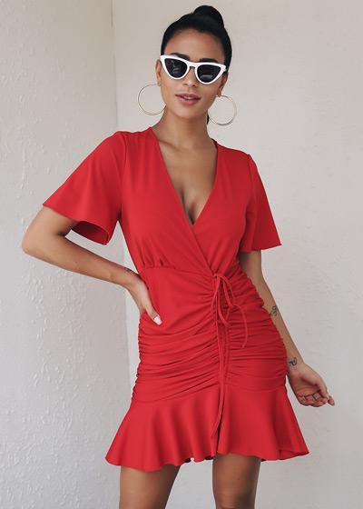 Vestido Decote transpassado com Babado para Festa