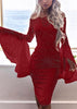 Vestido de Renda Ombro a Ombro Manga Flare