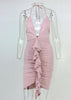 Vestido Frente Unica Curto Detalhe Franzido e Babado