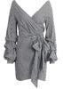 Vestido Listrado Transpassado Manga Longa