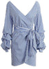 Vestido Listrado Transpassado Manga Longa