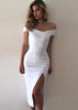 Vestido Ombro Caido Fenda Festa Alta Qualidade