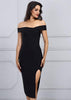 Vestido Ombro Caido Fenda Festa Alta Qualidade