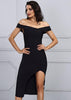 Vestido Ombro Caido Fenda Festa Alta Qualidade