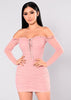 Vestido Ombro a Ombro Curto Colado com Manga