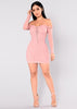 Vestido Ombro a Ombro Curto Colado com Manga