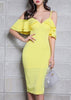 Vestido Tubinho Ombro Vazado com Babado
