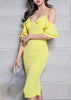 Vestido Tubinho Ombro Vazado com Babado