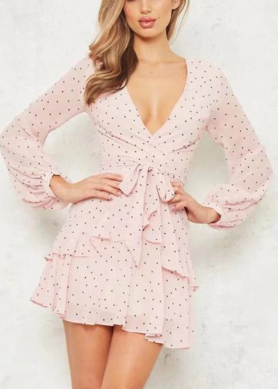 Vestido Curto Estampa de Poá com Babado