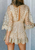 Vestido Dourado Curto Tule Bordado para Festa